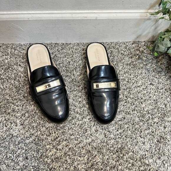 Cole Haan Grand OS Women's Aria Mule Flat Shoe Size 6 B Black Patent Leather - Picture 1 of 6